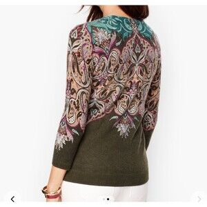 Talbots Womens Audrey Sweater Paisley Cashmere Blend 3/4 Sleeve Size MP